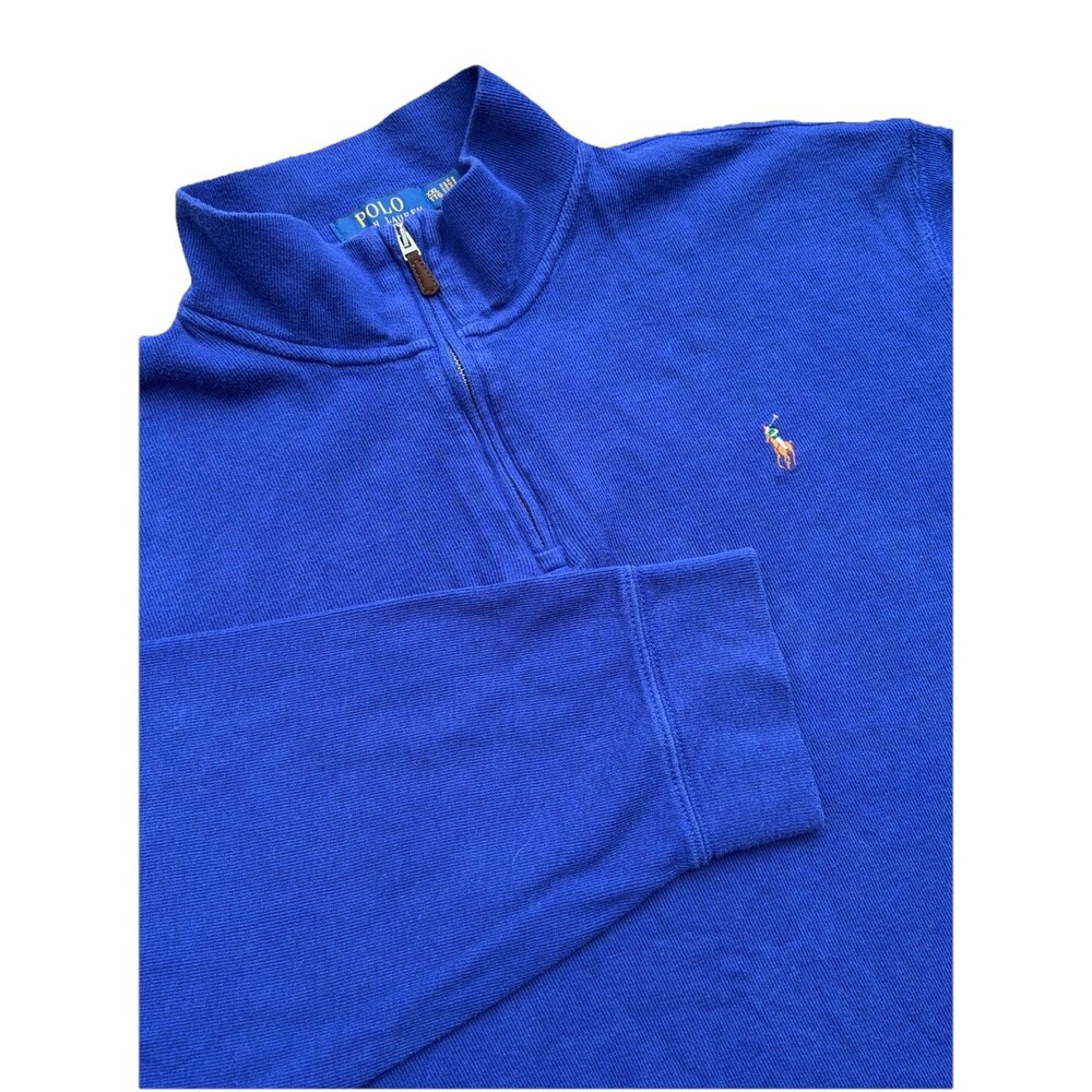 Polo Ralph Lauren Pullover Mens 2XL Blue 1/4 Zip Estate Rib Preppy Knit